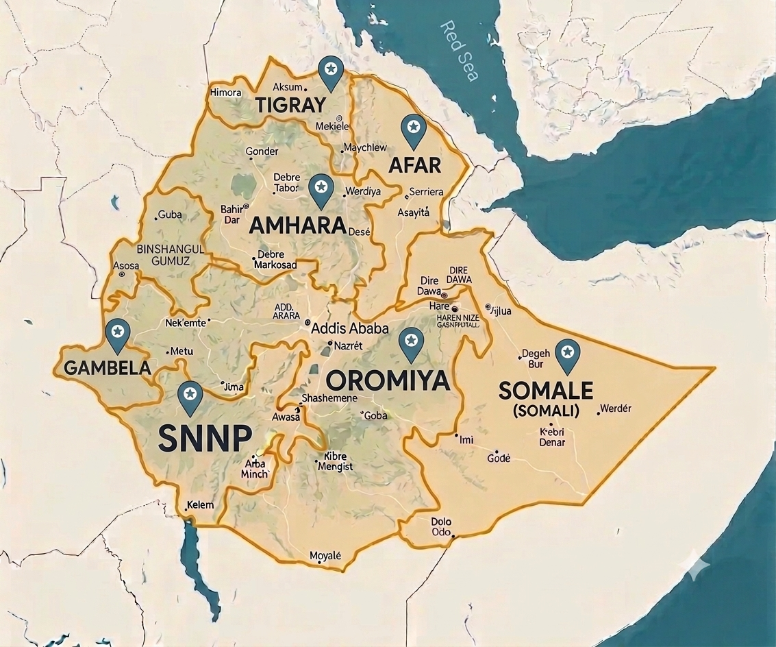 Map of Ethiopia showing regions where FBCO works